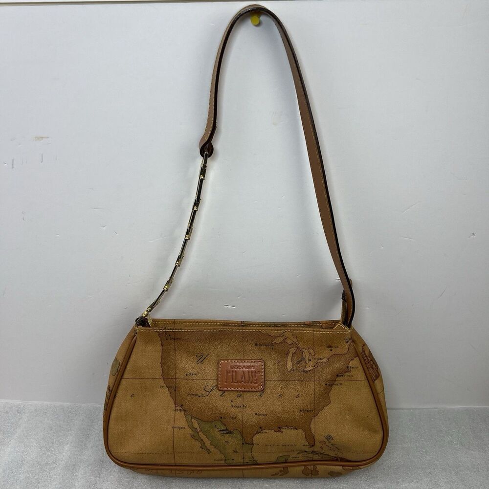 Alviero Martini 1A Classe Geo Map Print Coated Canvas Shoulder Bag Vtg Y2K - Picture 3 of 16